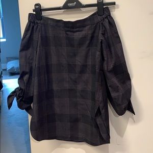 Tibi off the shoulder plaid shirt